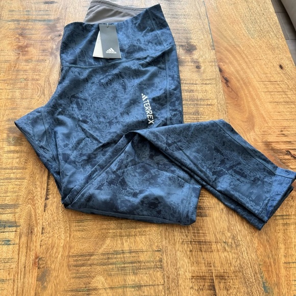 ADIDAS TERREX Skinny Workout Leggings Pants Multi in Navy Dusty Blue Size 2XL - Picture 12 of 12